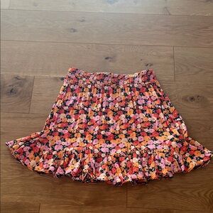 Floral Ruffle Mini Skirt - Pink, Orange & Black